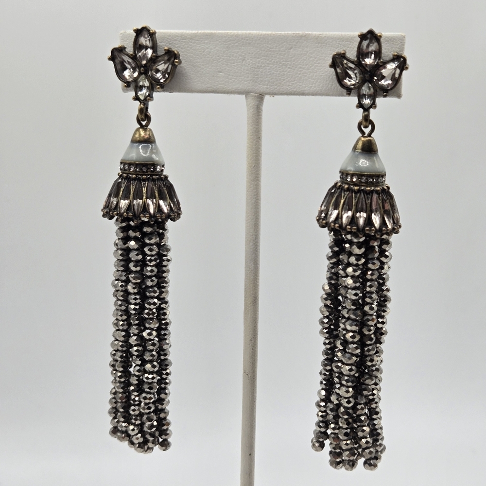 Baublebar Art Deco Aesthetic Tassel Earrings Black Crystal Olivia Palermo Collab